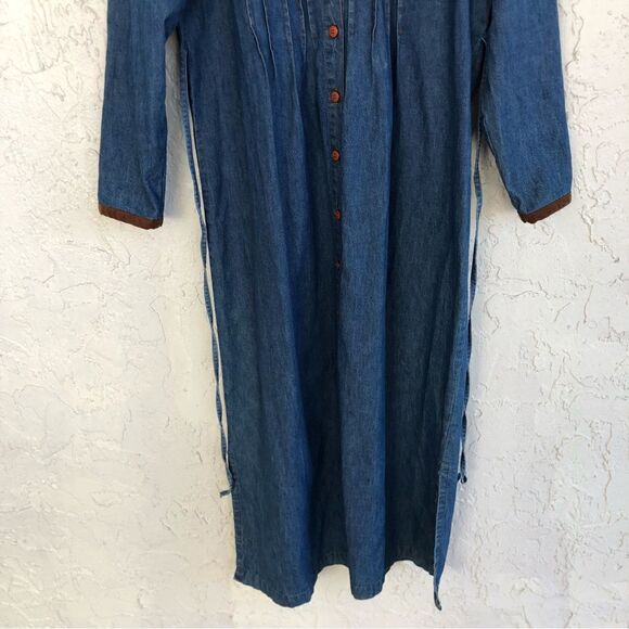 Vintage Western Blue Maxi Dress with Brown Accents - Picture 3 of 11